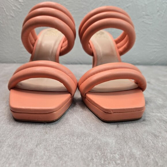 Vince Camuto High Heel Sandals Sz 9 Coral Orange Padded Square Toe Stiletto Mule - Picture 3 of 10